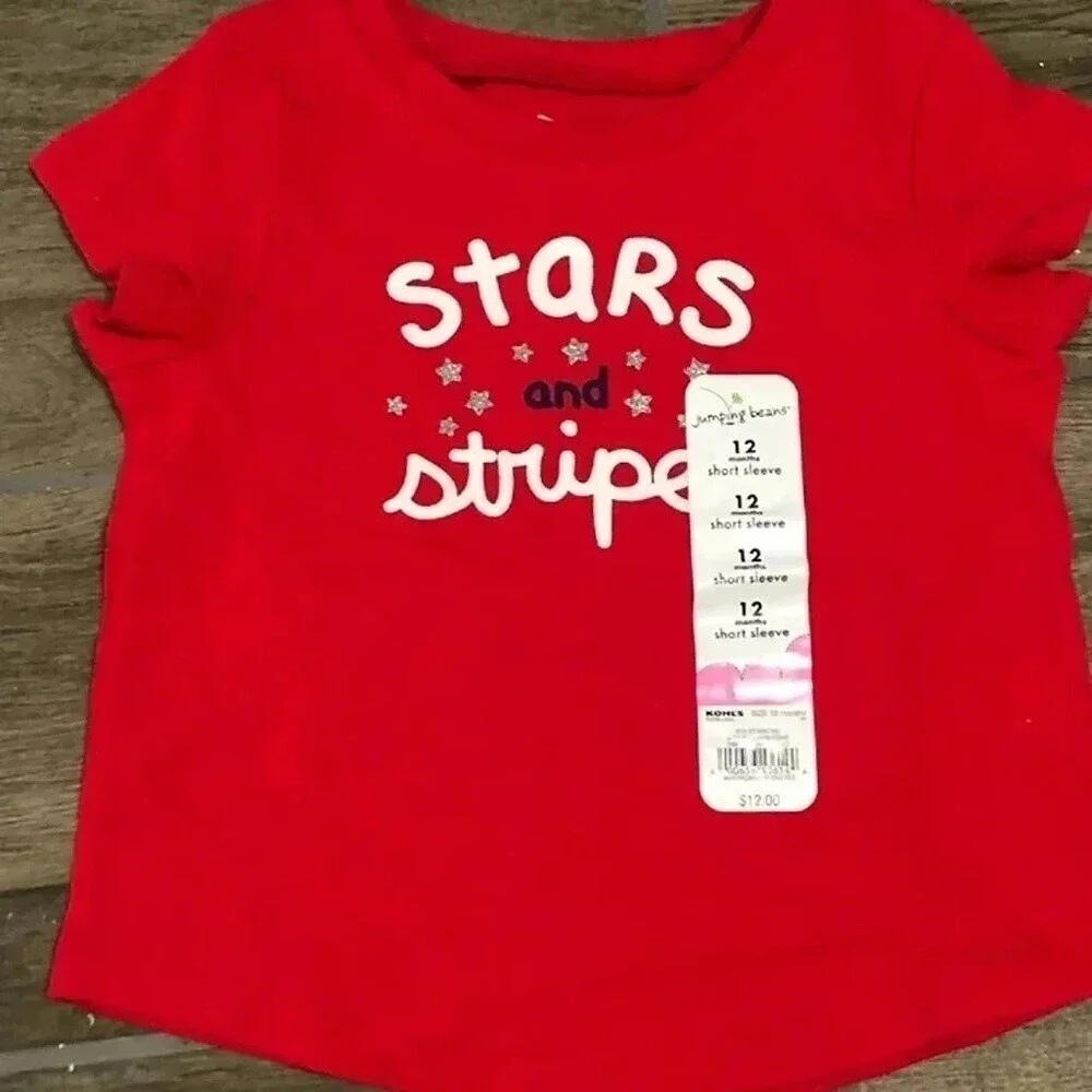 NWT 12M jumping beans bundle knit tees tops knit ruffle skirt patriotic july 4th